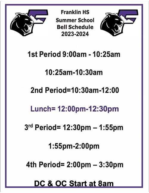 Summer school bell schedule